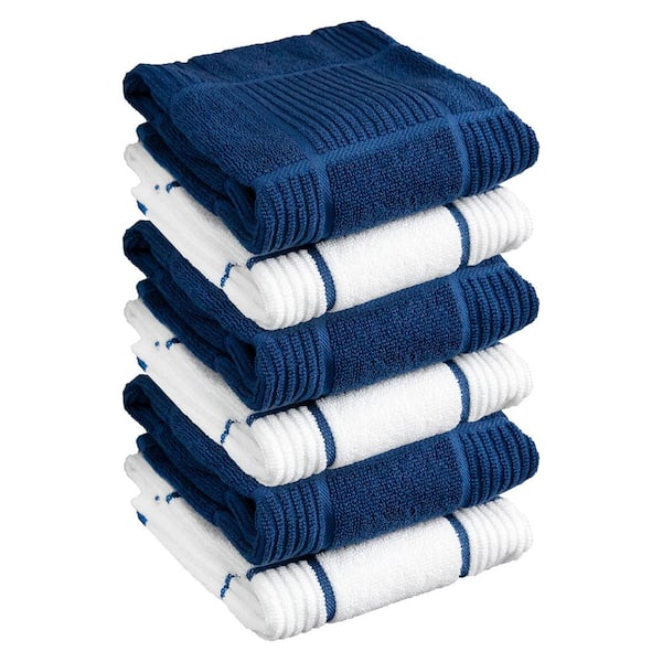 RITZ T-fal Blue Plaid Solid and Check Parquet Woven Cotton Kitchen Towel Set of 6