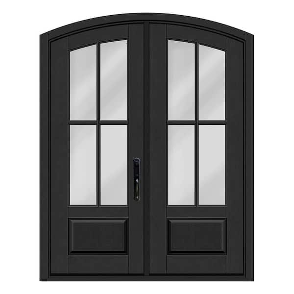 Apex 72 in. x 96 in. Archtop Bowman Glass LHIS Onyx Fiberglass Double Prehung Front Door