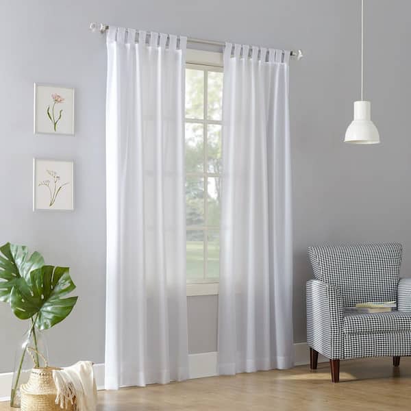 Jacob Heathered Texture White Polyester 40 in. W x 95 in. L Tab Top Light Filtering Curtain (Single Panel)