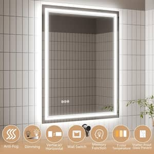 32 in. W x 40 in. H Rectangular Frameless Anti-Fog Wall Dimmable Backlit Dual LED Bathroom Vanity Mirror in Silver