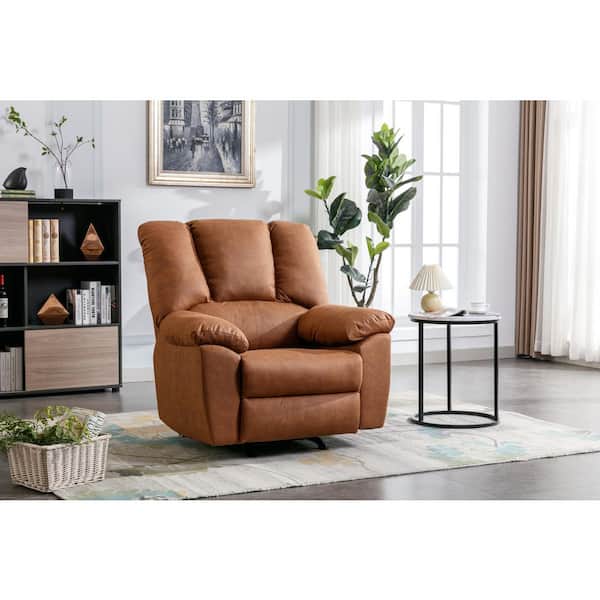 Bestier Recliner Brown Faux Leather with Adjustable Positions& Footrest-Comfort Sofa Recliner with Side Storage