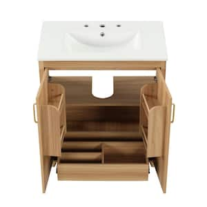 30 in. W x 18.3 in. D x 34.4 in. H Freestanding Bath Vanity inNatural with White Ceramic Top