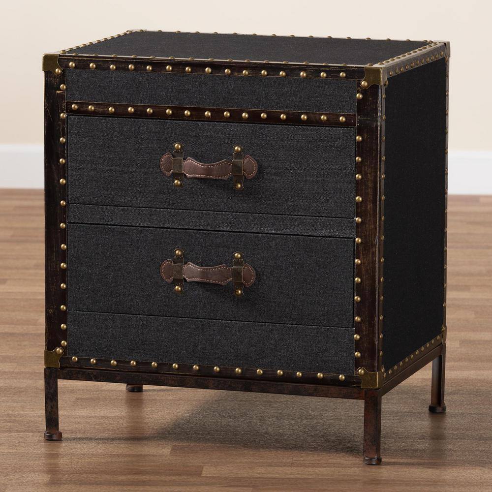 Laura 23.6 in. Black Rectangle Canvas 2-Drawer End Table - thumbnail 8