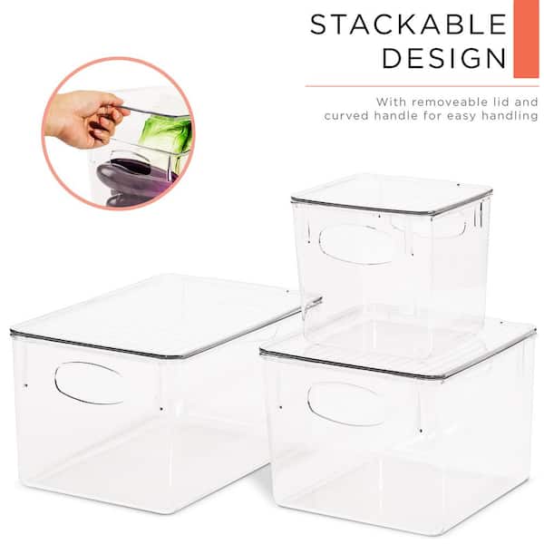 6pcs Plastic Kitchen Pantry Cabinet, Clear Organizing Bins With Handles,  Stackable Clear Storage Bins, Suitable For Fruit, Yogurt And More,10x6x3  Inch