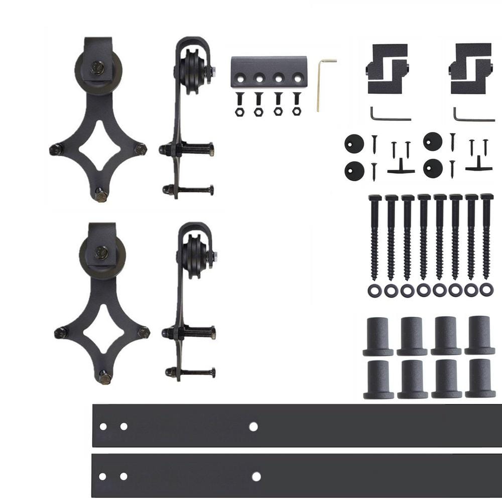 Rustic Black Double Barn Door Hardware Kit, 11ft Track