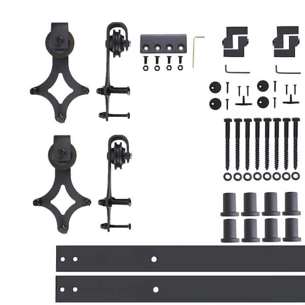 HOMACER 11 ft./132 in. Black Rustic Non-Bypass Sliding Barn Door Hardware Kit Diamond Design Roller for Double Doors