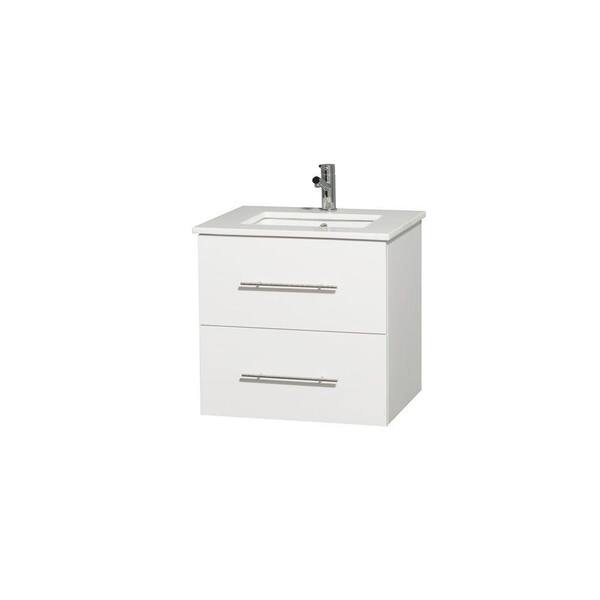 Wyndham Collection Centra 24 in. Vanity in White with Solid-Surface Vanity Top in White and Under-Mount Sink