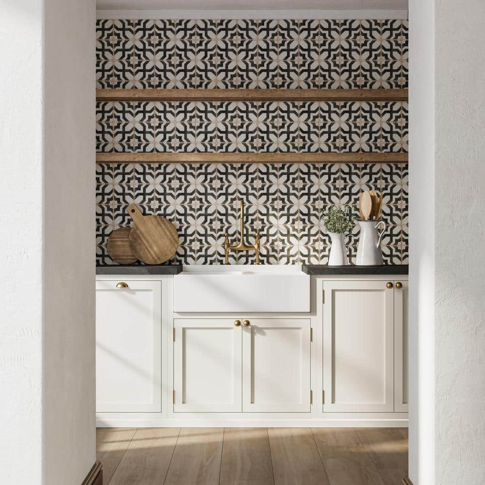 Casablanca 5" x 5" Black and White Ceramic Floor Tile