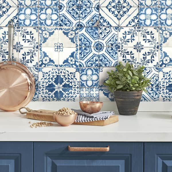 Mediterranean Tile Blue Geometric Vinyl Peel & Stick Wallpaper Roll (Covers 28.18 Sq. Ft.)