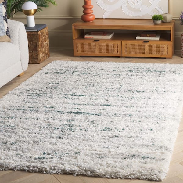 Fontana Shag Ivory/Green 8 ft. x 10 ft. Distressed Striped Area Rug