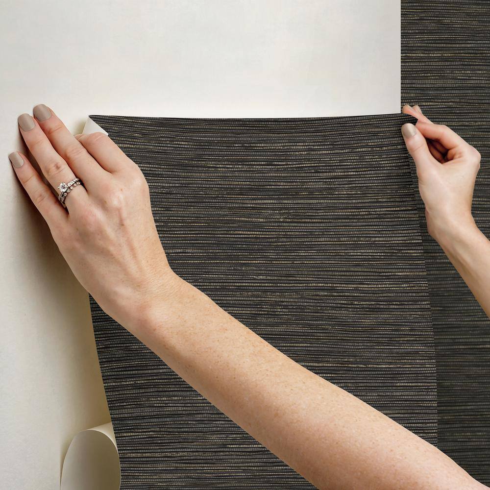 Black Vinyl Grasscloth Peel and Stick Wallpaper Roll