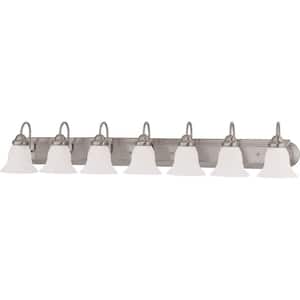 7-Light Brushed Nickel Vanity Light with Frosted White Glass