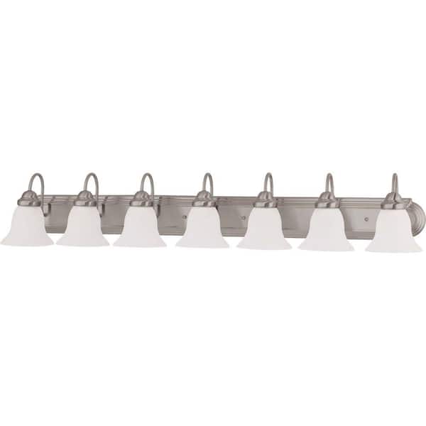 SATCO 7-Light Brushed Nickel Vanity Light with Frosted White Glass
