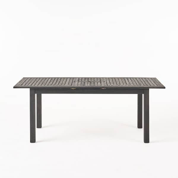 Gray Acacia Wood Expandable Outdoor Dining Table with Umbrella Hole