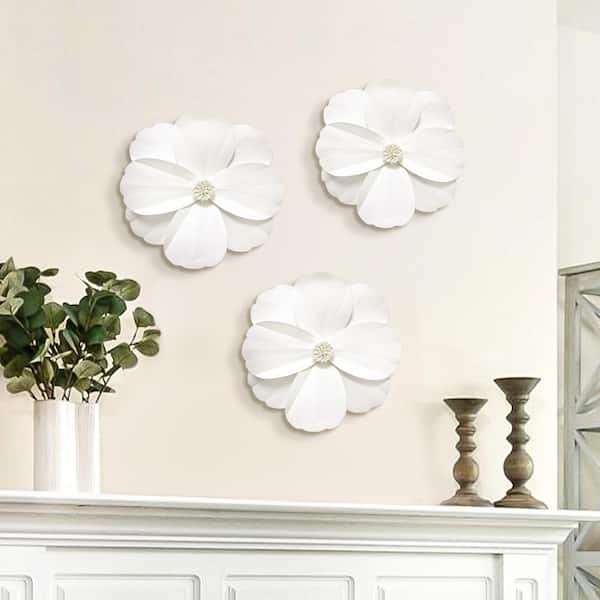 12 in. Large White Artificial Paper Cosmos Daisy Flower Wall Decor Backdrop (Set of 3)