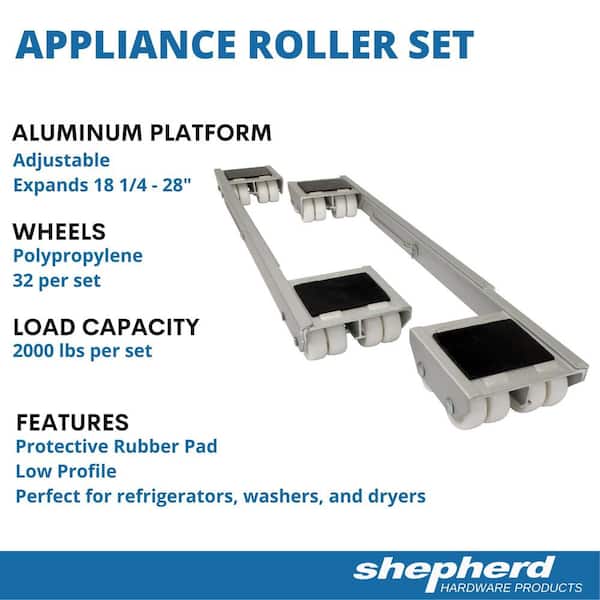 Shepherd 18-1/4 in. - 28 in. Aluminum Steel Appliance Rollers (8-Pack), Silver