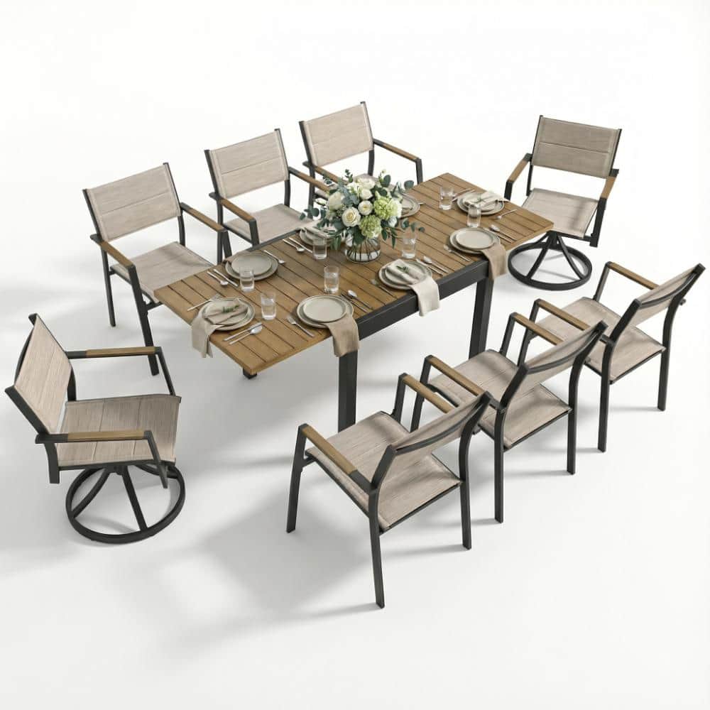 9-Piece Aluminum Extendable Outdoor Dining Table and Stackable/Swivel Patio Dining Chair for 8, Teak price history on PriceWatchPro