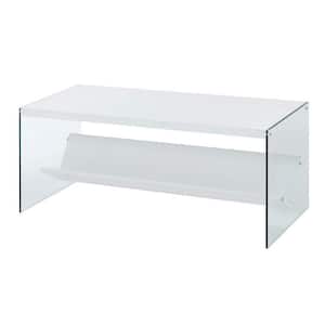 SoHo 40 in. L White and Glass 17 in. H Rectangle Particle Board Coffee Table with Shelf