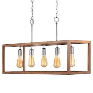 Boswell Quarter 5-Light Galvanized Island Chandelier with Painted Chestnut Wood Accents