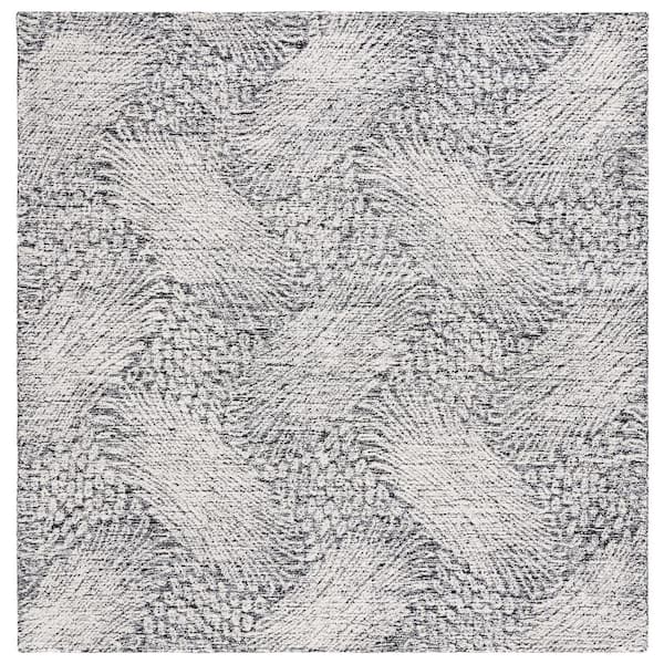 SAFAVIEH Ebony Black/Ivory 6 ft. x 6 ft. Floral Square Area Rug