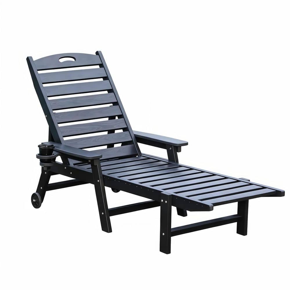 HDPE Adjustable Adirondack Recliner Chair with Cup Holder & Wheels, Weather-Resistant Patio Lounge, Black price history on PriceWatchPro