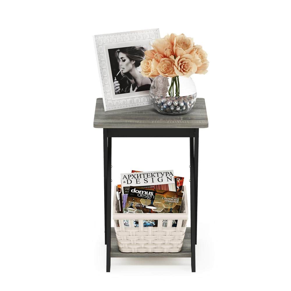 French Oak Grey and Black Criss-Cross End Table
