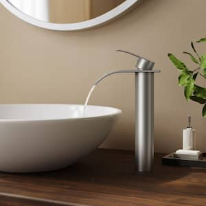 Waterfall 11 in. Single Hole Single Handle Bathroom Stainless Steel Vessel Faucet with Pop Up Drain in Brushed Nickel