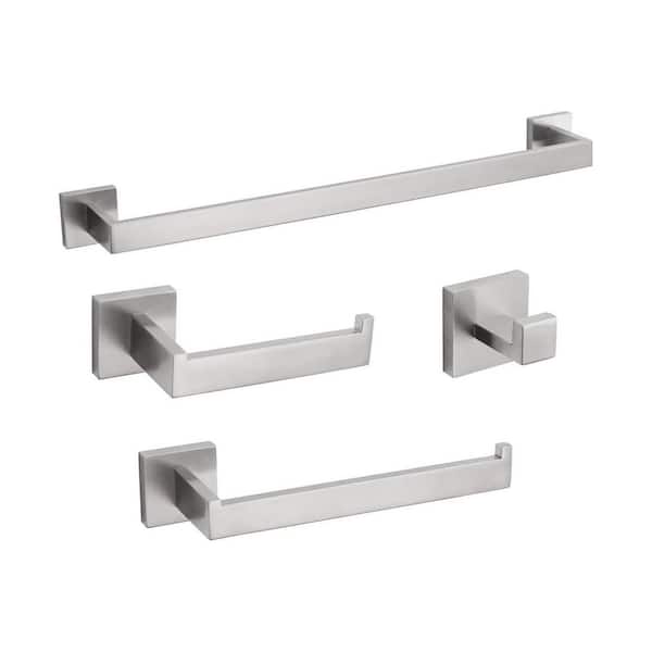 4-Piece Bath Hardware Set with Towel Bar Hand Towel Holder Toilet Paper Holder Towel Hook Modern in Brushed Nickel