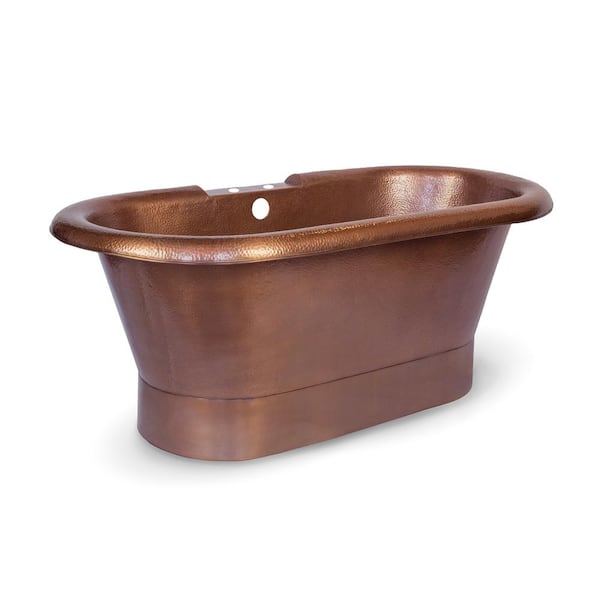 SINKOLOGY Thales 5 ft. Pure Copper Flatbottom Non-Whirlpool 2-Hole Bathtub in Antique Copper