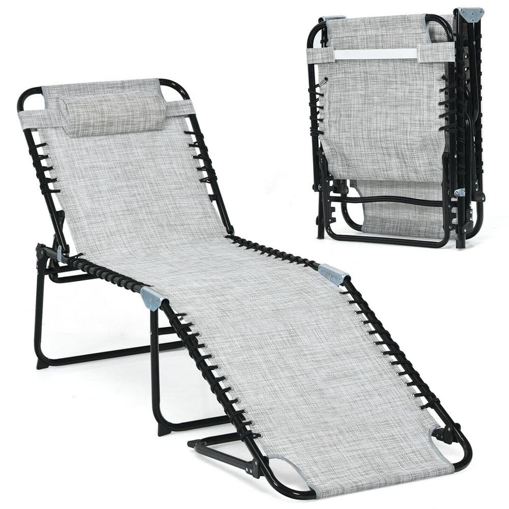 Foldable Recline Outdoor Chaise Lounge with Adjustable Backrest and Footrest in Gray (1-Pack) price history on PriceWatchPro