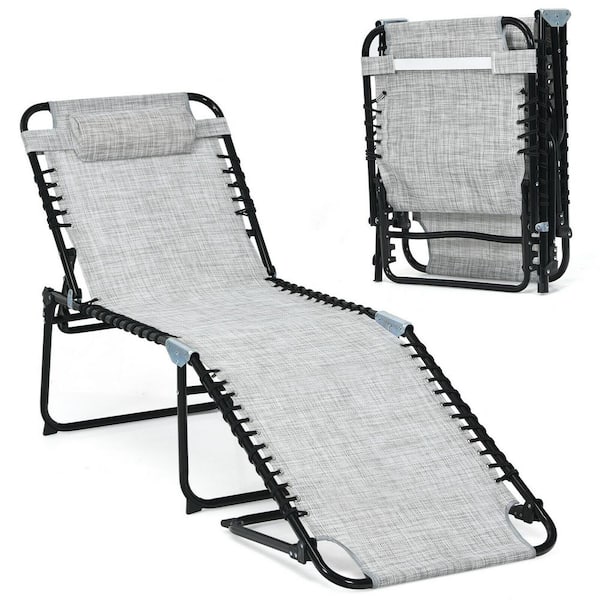 FORCLOVER Foldable Recline Outdoor Chaise Lounge with Adjustable Backrest and Footrest in Gray (1-Pack)