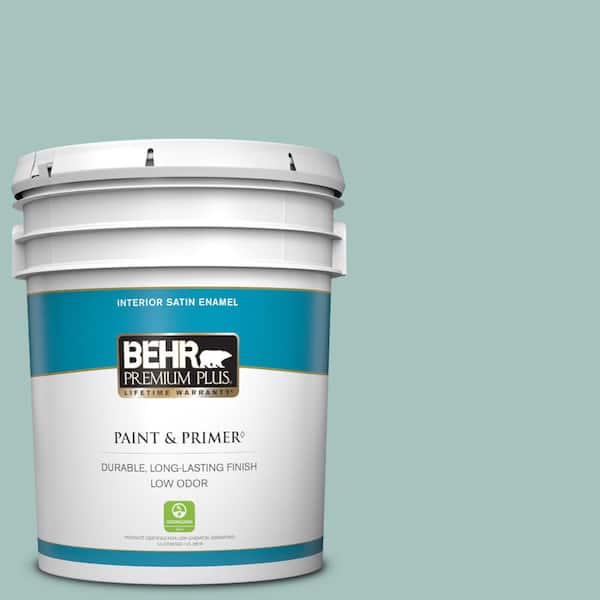 BEHR PREMIUM PLUS 5 gal. #T17-08 Polished Aqua Satin Enamel Low Odor Interior Paint & Primer