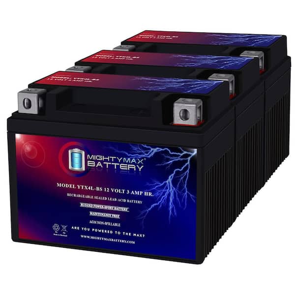 MIGHTY MAX BATTERY 12-Volt 3 AH Motorcycle Battery Replaces YTX4L-BS (3-Pack)