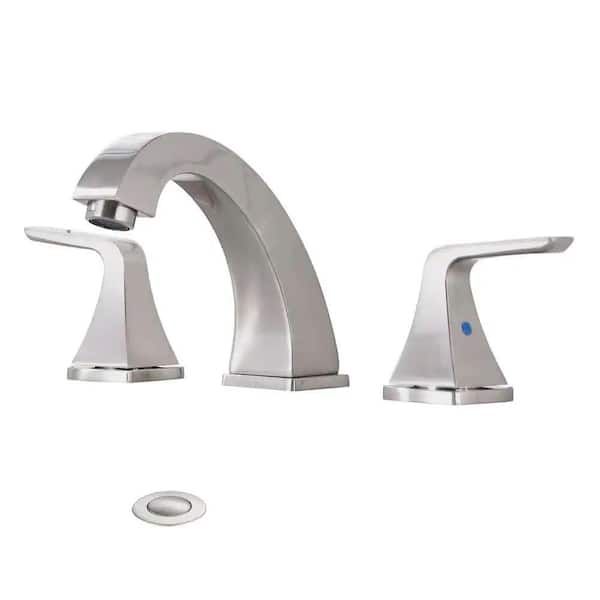 Magic Home Stylish 8 in. Widespread 2-Handle Bathroom Faucet with Drain in Brushed Nickel