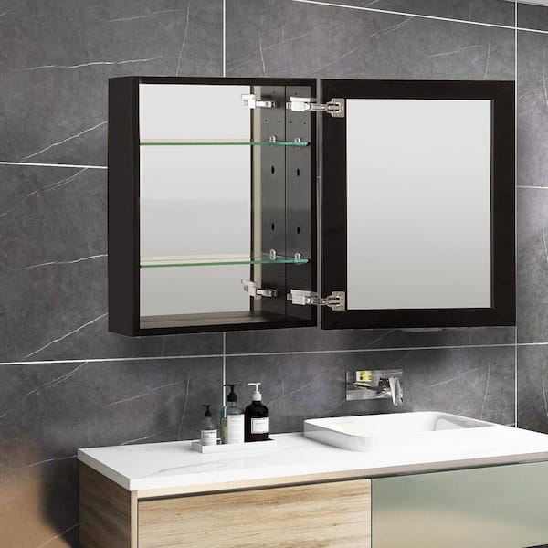 16 in. W x 20 in. H Rectangular Black Aluminum Recessed/Surface Mount Medicine Cabinet with Mirror