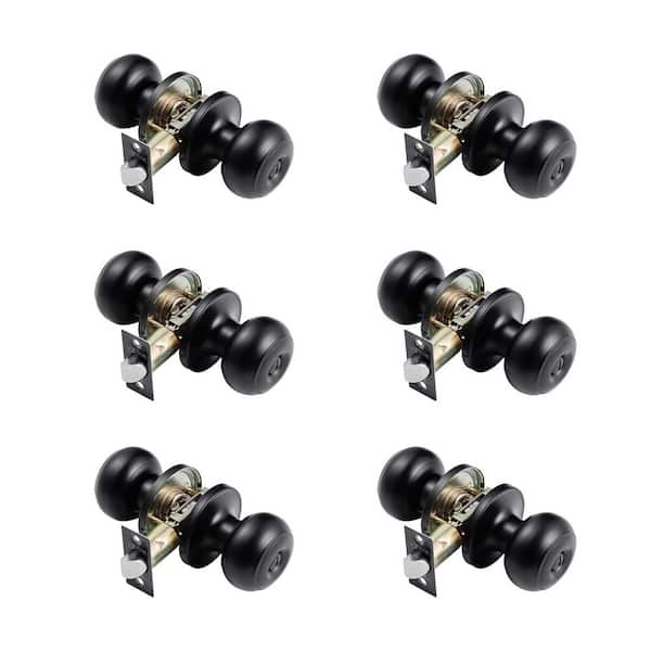 6 Pack Black Door Knobs, Privacy Door Knob with Round Ball, Keyless Exterior and Thumb Turn Lock Interior, Latches