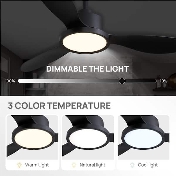 52 in. Smart Downrod Mount Dimmable Integrated LED Black 3 Blades Standard Ceiling Fan with Light Kit and Remote Control