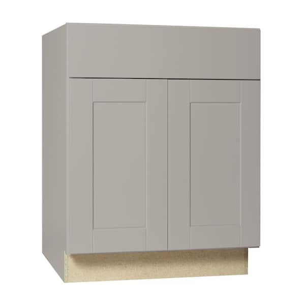 Hampton Bay Shaker 27 in. W x 24 in. D x 34.5 in. H Assembled Base Kitchen Cabinet in Dove Gray with Ball-Bearing Drawer Glides