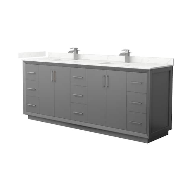 Wyndham Collection Strada 84 in. W x 22 in. D x 35 in. H Double Bath Vanity in Dark Gray with Giotto Quartz Top