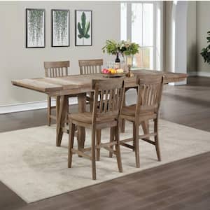 Riverdale Brown Wood Rectangle 72 in. Rectangle Counter Height Dining Set 5-Piece with 4-Side Chairs and 2 12 in. Leaves