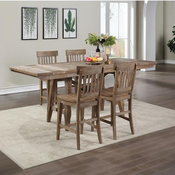 Steve Silver Riverdale Brown Wood Rectangle 72 in. Rectangle Counter Height Dining Set 5-Piece with 4-Side Chairs and 2 12 in. Leaves