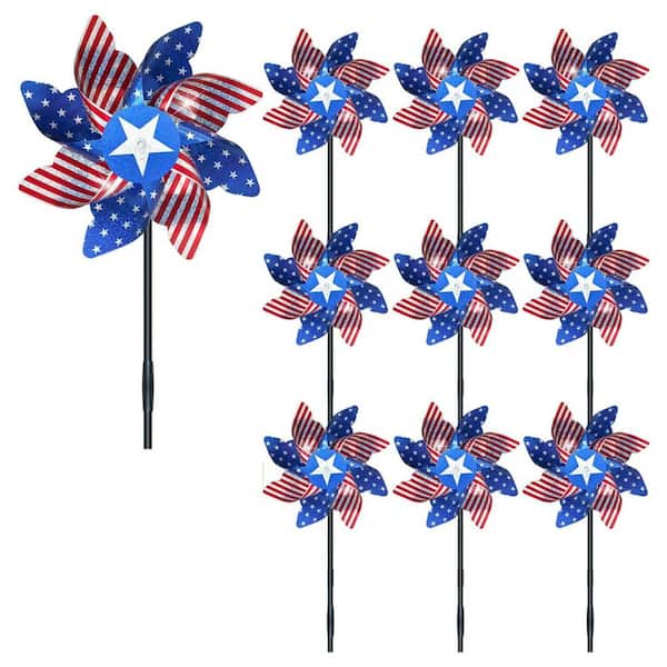Phewnyzo 10-Pack Reflective Pinwheels with Patriotic Deterrent Bird Spikes