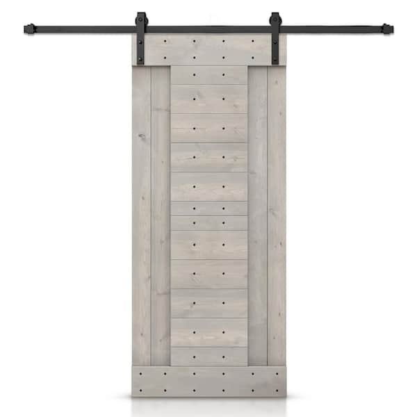CALHOME 24 in. x 84 in. Silver Gray Stained DIY Knotty Pine Wood Interior Sliding Barn Door with Hardware Kit