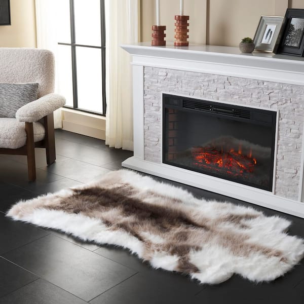 Faux Sheep Skin 3 ft. x 5 ft. Ivory/Brown Animal Gradient Area Rug