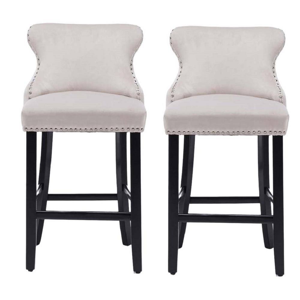 wetiny 37 in.Velvet Upholstered WingBack Barstools with Button Tufted
