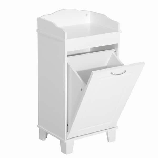 16 in. W x 12 in. D x 31 in. H White MDF Freestanding Linen Cabinet with Tilt Out Laundry Hamper for Small Bathroom