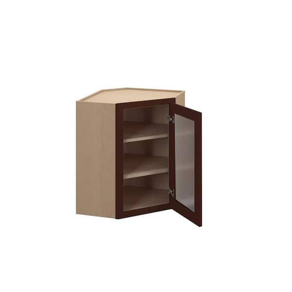 Kunal Kitchens Charlotte Raised 24 in. W x 30 in. H x 12 in. D in Bordeaux Plywood Assembled Frosted Glass Wall Corner Diagonal