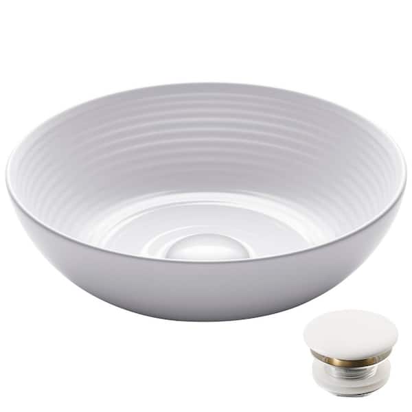 KRAUS Viva 13 in. Round Porcelain Ceramic Vessel Sink with Pop-Up Drain in White