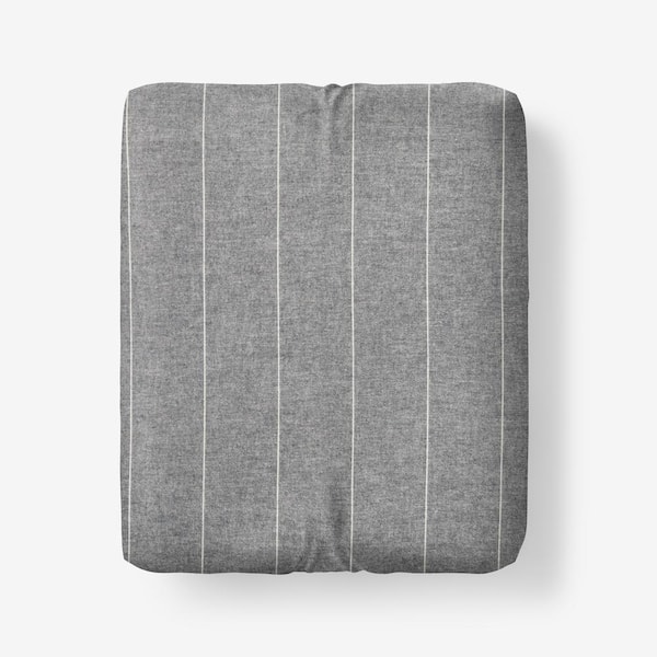 The Company Store Legends Hotel Bromley Stripes Yarn-Dyed Smoke Velvet Cotton Flannel Twin XL Fitted Sheet