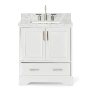 Stafford 31 in. W x 22 in. D x 35.25 in. H Single Sink Freestanding Bath Vanity in White with Carrara White Marble Top